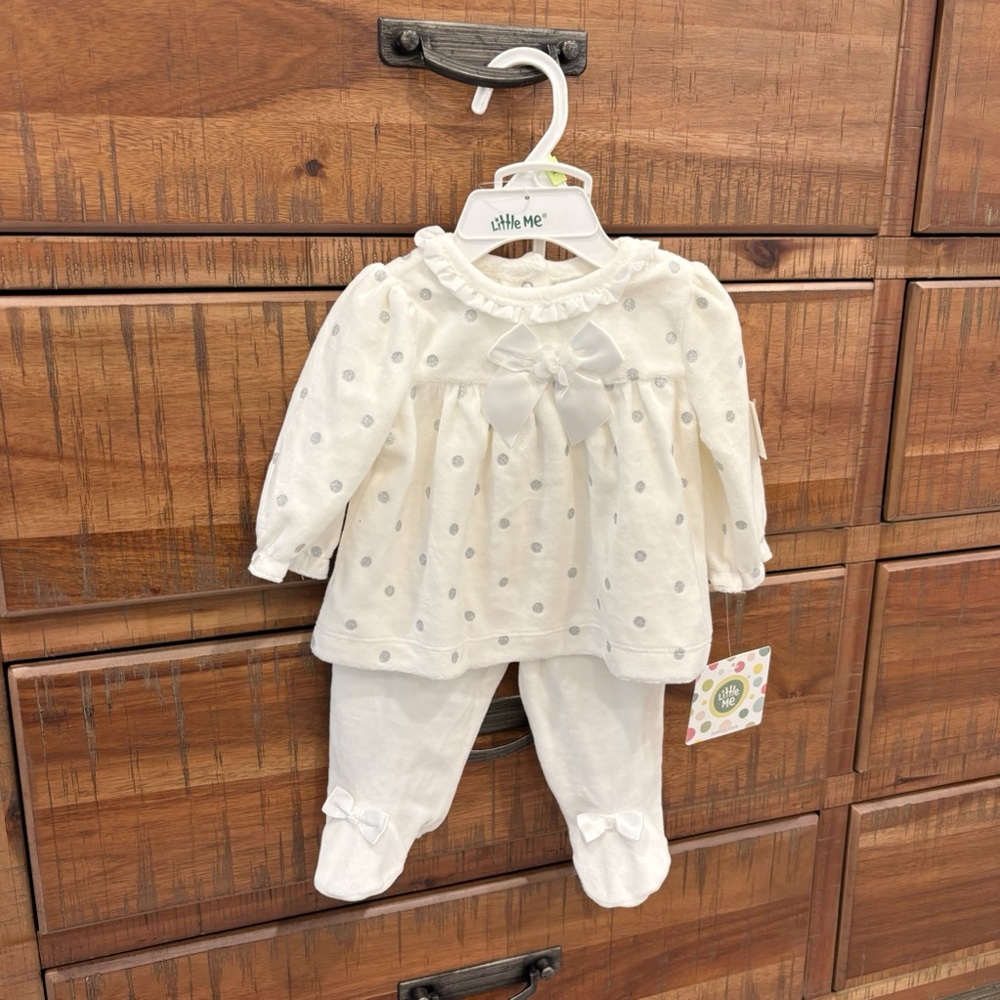 NWT Little Me White and Gray Polka Dot Baby Set - 3 months